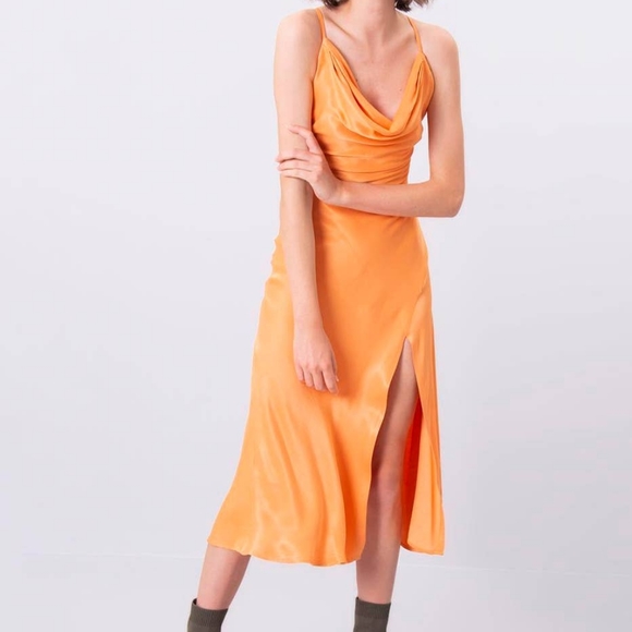 90s Cowl Neck Midi Slit Sleeveless - Picture 3 of 3